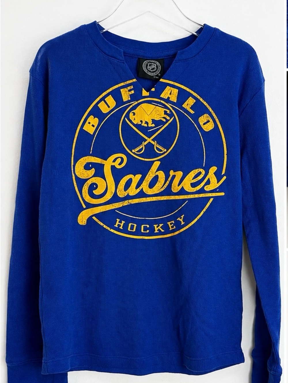NHL Buffalo Sabres Royal Blue Long-Sleeve Tee with Yellow Logo 7/8